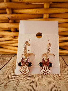 Gold-tone Pink Minnie Mouse Hoop Drop Earrings for Kids/adults*Brand New💗
